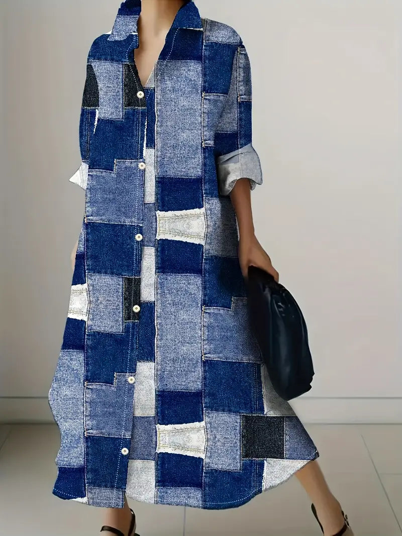 Abstract Art Print Long Sleeve Vacation Dress